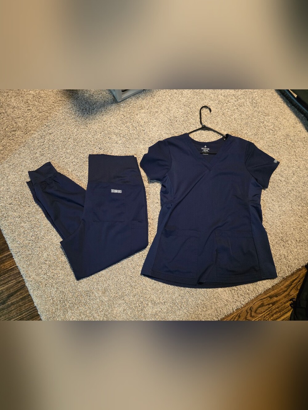 WonderWink Navy Women's Track Pants & V-Neck Top Set